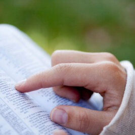 Close-up of woman's hands while reading the Bible outside. Close-up of woman's hands while reading the Bible outside.